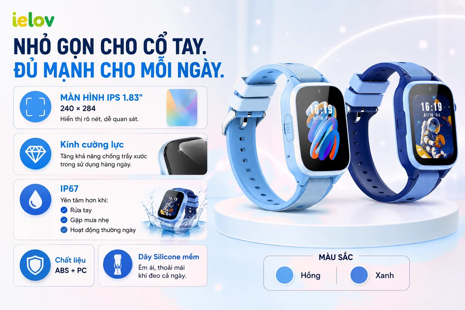 Thiết kế nhỏ gọn: Màn hình IPS 1.83", kính cường lực & kháng nước IP67