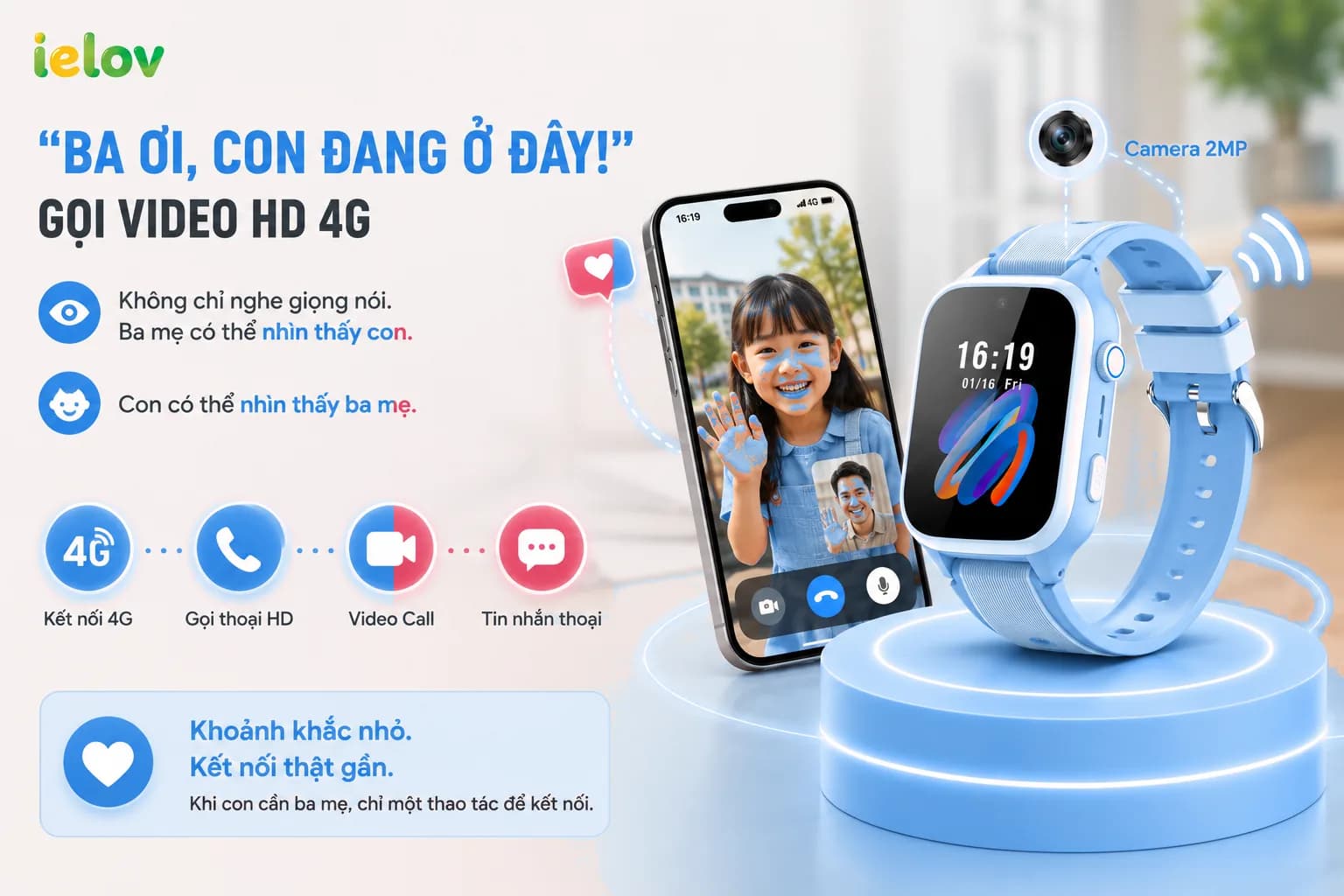 Cuộc gọi Video Call HD 4G 2 chiều sắc nét với camera 2.0MP